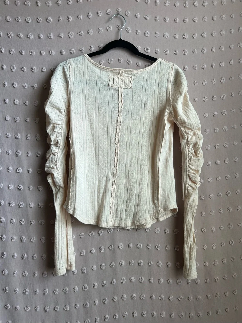 Free People Women’s Hope Henley Ruched Long Sleeve Sz S Baby Pink